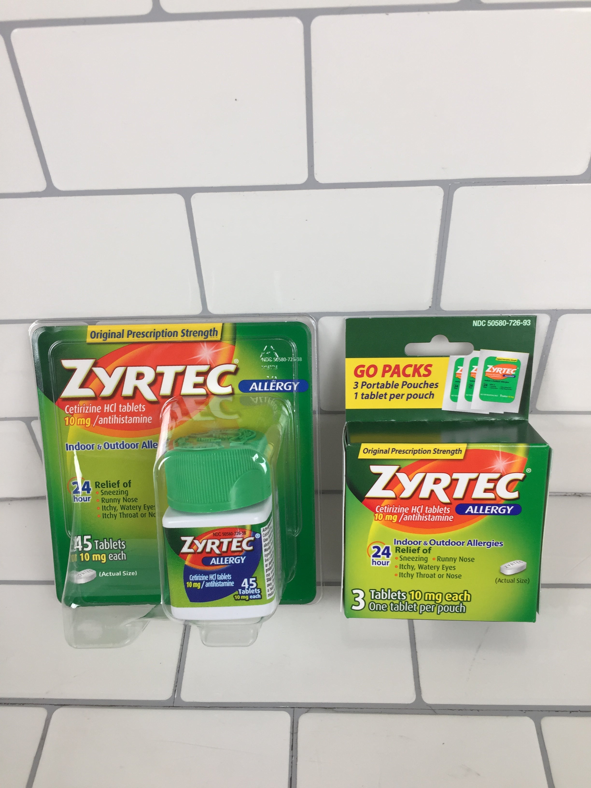 Zyrtec 24 Hour Allergy Relief Tablets 45 Count Bundle with 3 Count Travel Pack (7342729953518)